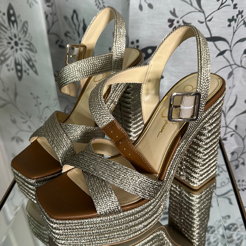 Jessica Simpson Metallic Silver Woven Platform Sandals